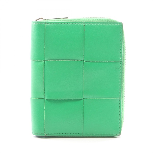 BOTTEGA VENETA Maxi Intrecciato Aound zip Wallet Purse leather Green Used Women