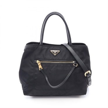 PRADA Triangle Logo Shoulder Handbag BN1825 Nylon leather Black Used Women