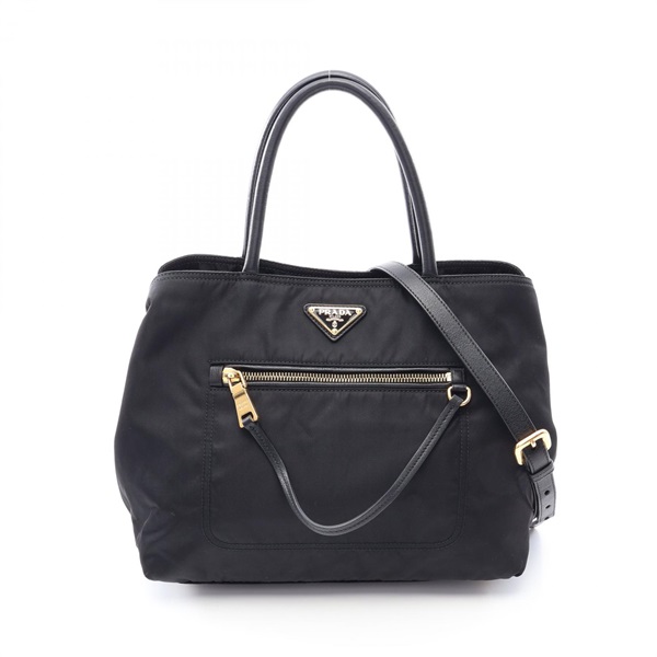 PRADA Triangle Logo Shoulder Handbag BN1825 Nylon leather Black Used Women