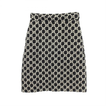 GUCCI GG pattern A line Tweed Skirt 740530 cotton Black White Used Women #36