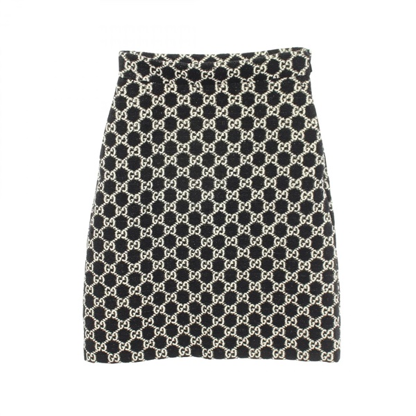 GUCCI GG pattern A line Tweed Skirt 740530 cotton Black White Used Women #36