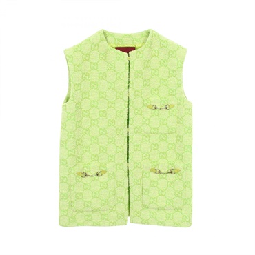 GUCCI GG pattern Vest Sleeveless Jacket #36 cotton leather polyester Green Used
