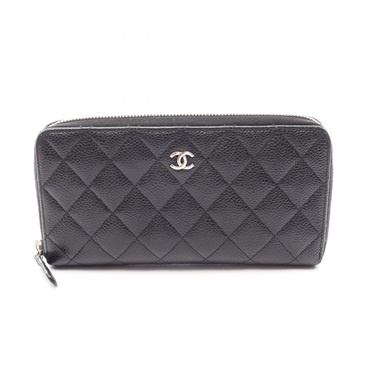 CHANEL Matelasse Zip Around Long Wallet Purse Grained Calfskin leather SHW Used