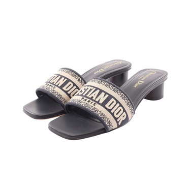 Christian Dior Dway Logo Mule Heels Shoes #35 1/2 canvas Navy Beige Used Women