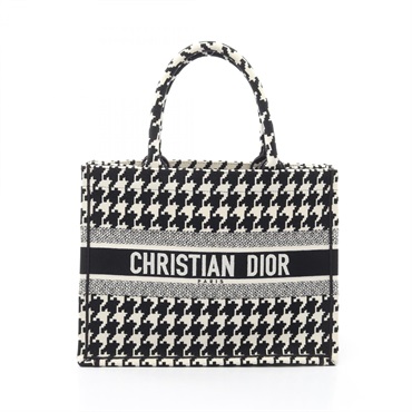 Christian Dior BOOK TOTE Medium Houndstooth Pattern hand Bag canvas Used Women