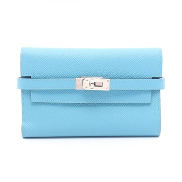 HERMES Kelly Wallet Medium Verso Tri-fold purse D Epsom Blue du nord Used SHW