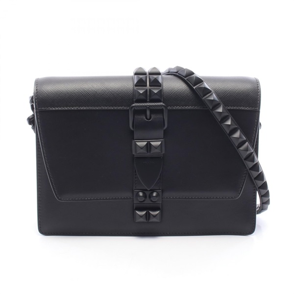 PRADA CITY CALF SAFFI Electra Studs Shoulder Bag 1BD120 leather Black Used Women