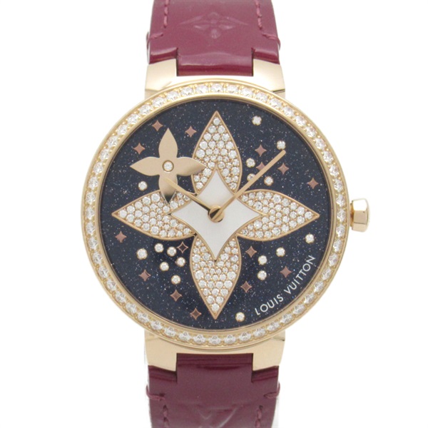 LOUIS VUITTON Tambour Slim Star Blossom MM Wrist Watch Q1E02Z Auto K18PG Leather