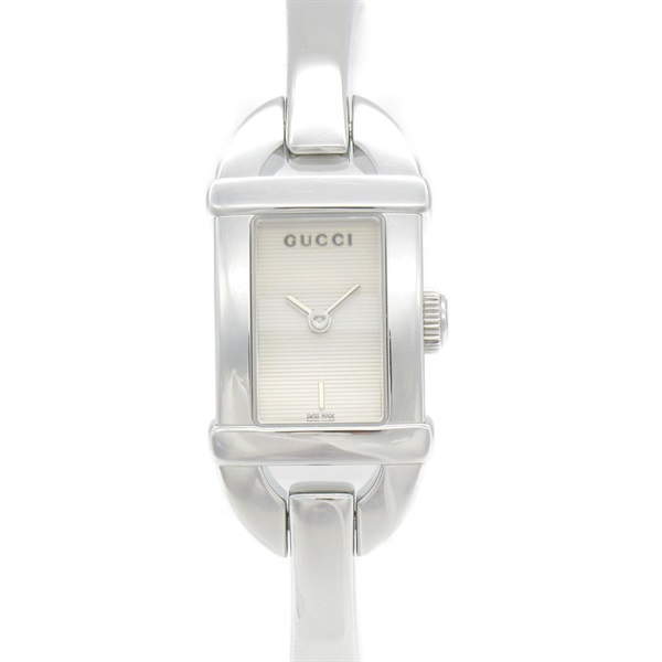 GUCCI Bangle Wrist Watch 6800L Quartz Stainless Steel Used Women White