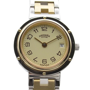 HERMES Clipper Wrist Watch CL2.440 Quartz Gold Plated Stainless Steel Used Women