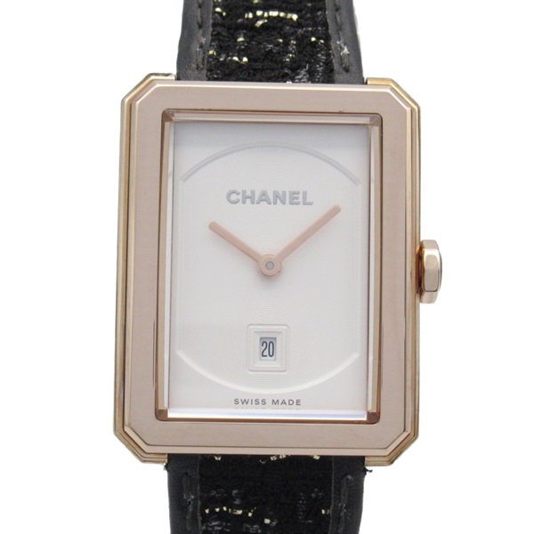 CHANEL boyfriend tweedy strap Wrist Watch H5586 Quartz Beige Gold Used Women