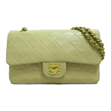 CHANEL CC Matelasse chain shoulder bag Lambskin sheep leather Beige Used Women