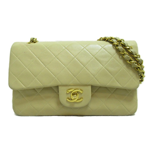 CHANEL CC Matelasse chain shoulder bag Lambskin sheep leather Beige Used Women