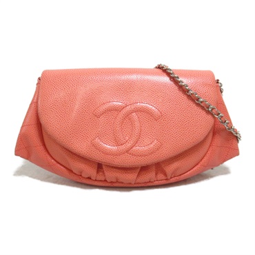 CHANEL Chain Wallet Shoulder Crossbody Bag Caviar Leather Pink SHW Used Women CC