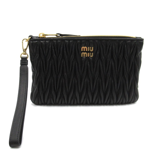 Miu Miu Accessory pouch hand bag 5NH0142FPPF0002 Lambskin leather Black