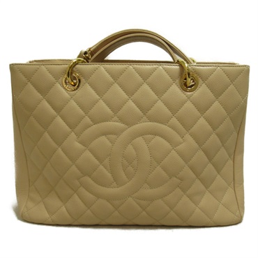 CHANEL GST Tote bag Caviar leather matelasse Beige Used Women GHW CC Coco