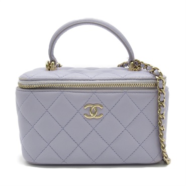 CHANEL Vanity Shoulder crossbody Bag Lambskin Purple SHW Used