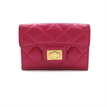 CHANEL Matelasse Trifold Wallet purse leather Pink Used Women CC Coco GHW