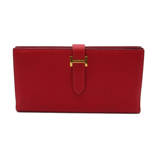 HERMES Bearn Soufflet Bifold long wallet purse C Epsom leather Red GHW Used