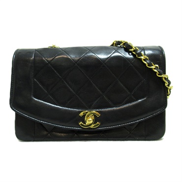 CHANEL Diana Flap Matelasse Chain Shoulder Bag Lambskin leather Black Used Women