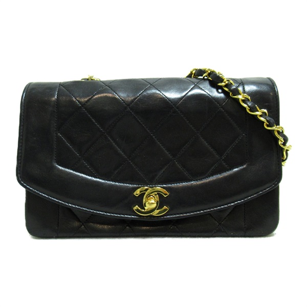 CHANEL Diana Flap Matelasse Chain Shoulder Bag Lambskin leather Black Used Women