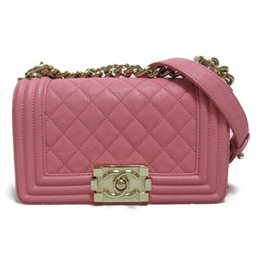 CHANEL Boy Chanel Chain Shoulder Crossbody Bag Caviar Leather Pink Used Women