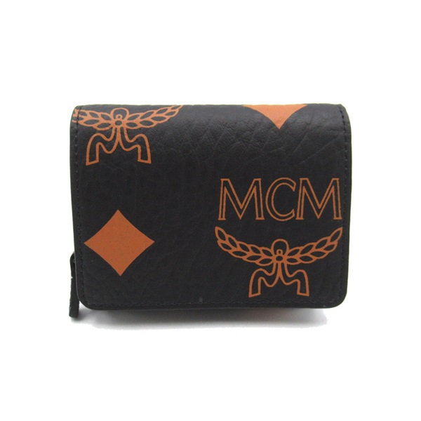 MCM Tri-fold compact wallet purse MYLDATA02 Polyurethane Polyeste Black Brown