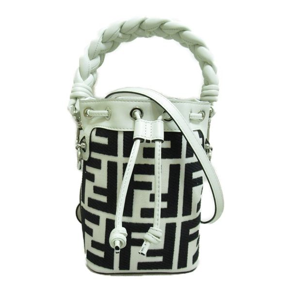 FENDI Mon Tresor 2way Hand bag 8BS010ANY3F1LAF canvas leather White Black NEW