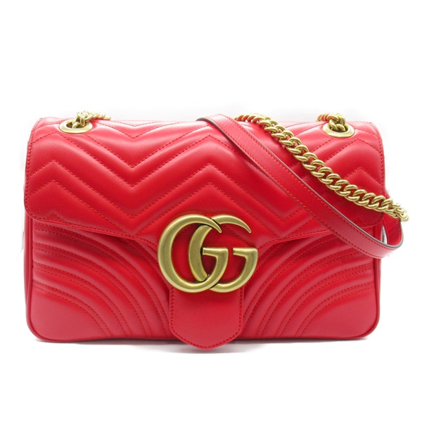 GUCCI GG Marmont Medium Shoulder Bag chain 443496AABZC6832 leather Red NEW Women