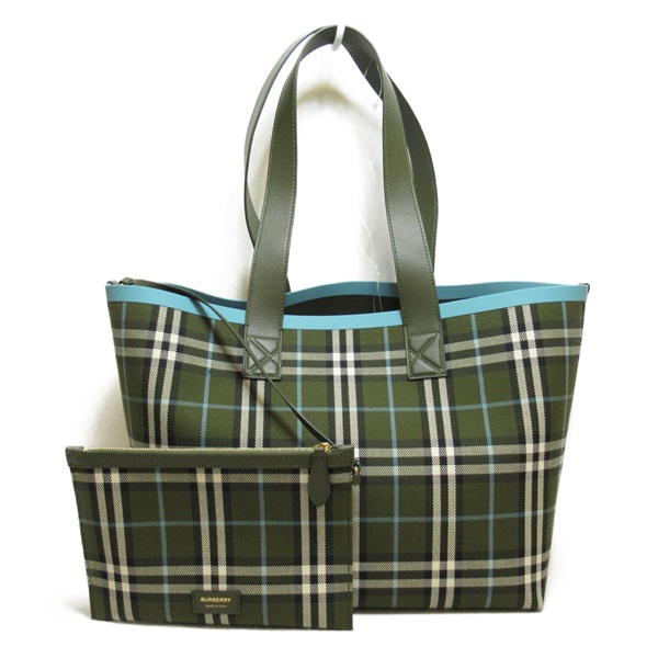 BURBERRY Tote Bag check 8078378 cotton Olive green