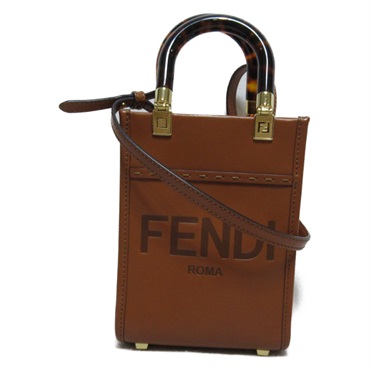 FENDI Logo mini 2way shoulder bag leather Brown Plastic Used Women