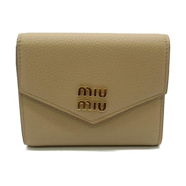 Miu Miu Tri-fold wallet Purse 5MH0402DT7F0036 leather Beige NEW Women