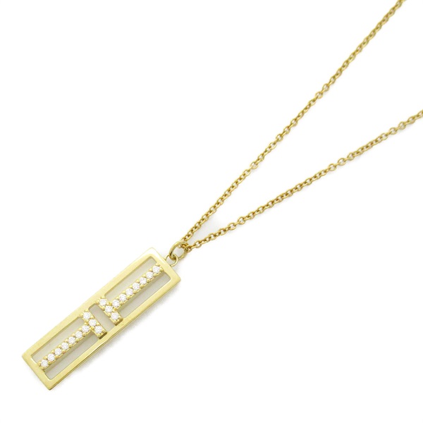 TIFFANY＆CO T TWO Open Vertical Bar Diamond Necklace 18KYG Yellow Gold Used