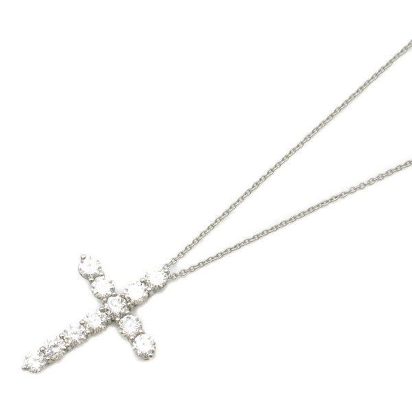 TIFFANY＆CO Large Cross Diamond Necklace Pendant Pt950Platinum Used women