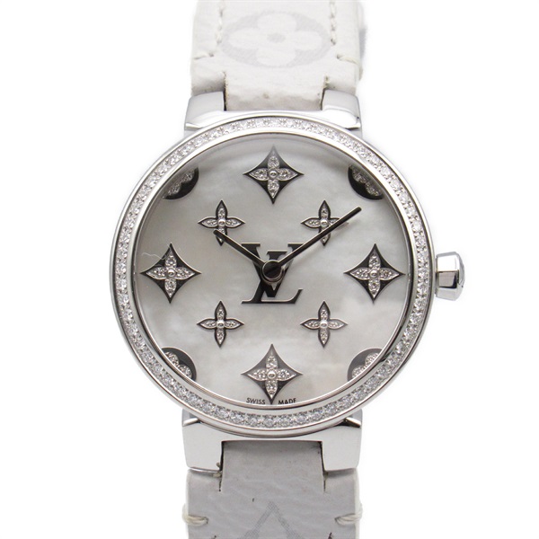 LOUIS VUITTON Tambour slim diamond bezel Wristwatch QA109 Quarts SS leather lady