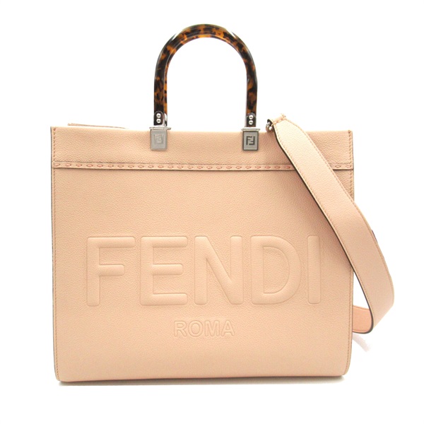 FENDI Sunshine 2way Tote Bag shoulder 8BH386 leather Pink Used Women logo