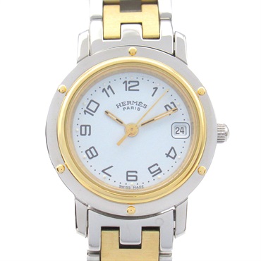 HERMES Clipper Wrist Watch CL4.220 Quartz Gold Plated Stainless Steel Used Women