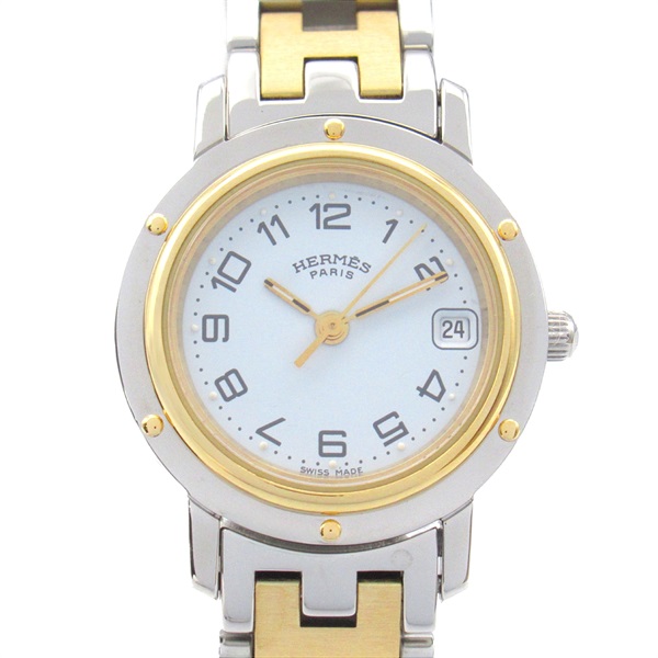HERMES Clipper Wrist Watch CL4.220 Quartz Gold Plated Stainless Steel Used Women