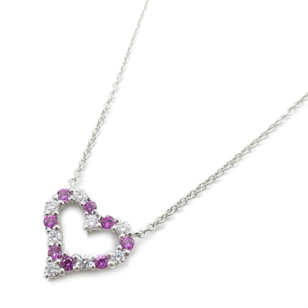 TIFFANY＆CO Sentimental Heart Pink Sapphire Diamond Necklace Pt950Platinum Used