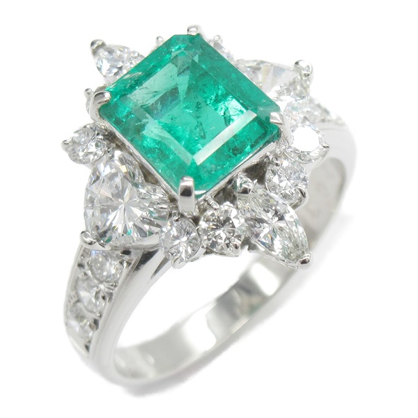 JEWELRY Emerald Diamond Ring Pt850Platinum Green Used women US size 7.75