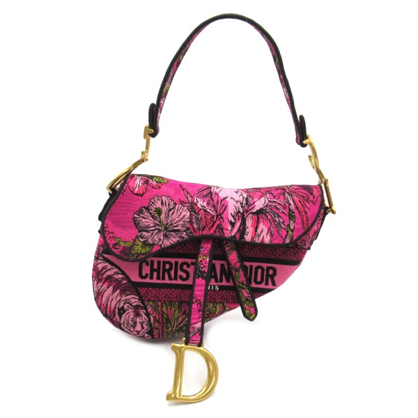 Dior Saddle Shoulder Bag M0446CEUP75E canvas Pink Fuchsia multicolor NEW Women