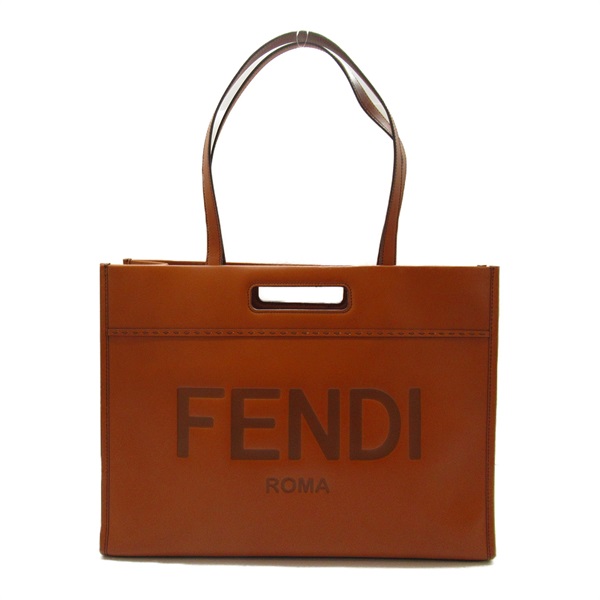 FENDI Shopping Tote Bag 2way leather Brown Used Women logo