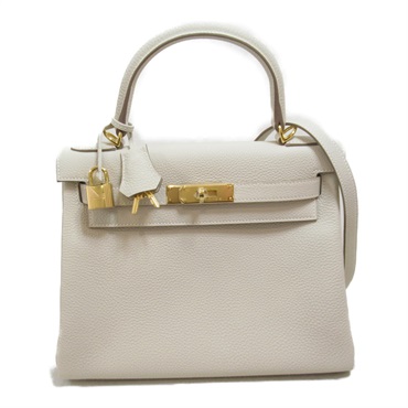 HERMES Kelly 28 2awy Handbag Togo leather Beige Craie Used Women GHW U shoulder