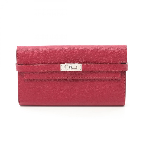 HERMES Kelly long Ruby Bifold wallet Purse Epsom Leather SHW Pink Used Women