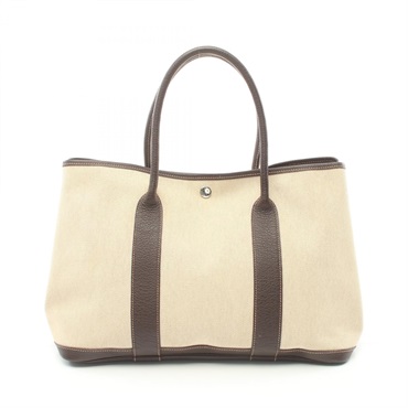HERMES Garden party PM Tote Bag Tiole H leather Brown Beige Used Women H SHW
