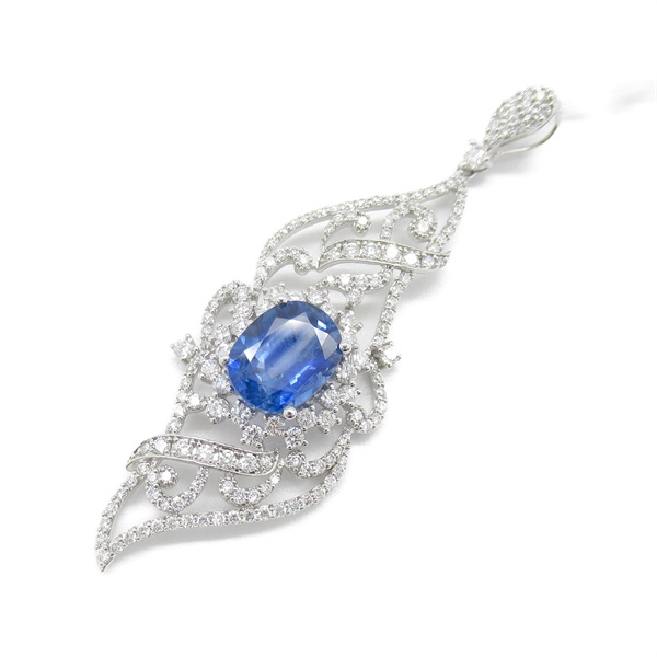 JEWELRY Sapphire diamond Pendant top 14KWG white gold Blue Used women