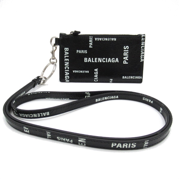 BALENCIAGA Key ring Card Holder with strap 5945482AAOC1097 leather Black NEW