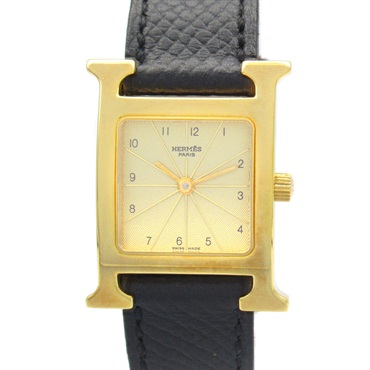 HERMES H watch Wrist Watch HH1.201 Quartz Gold Plated Leather Used Women