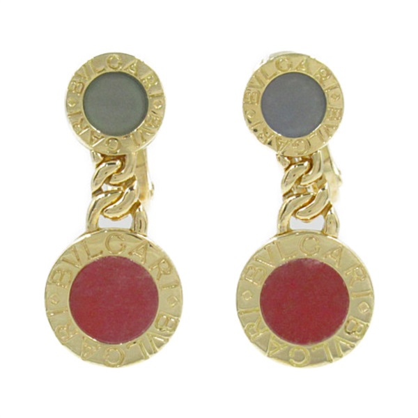 BVLGARI Rhodochrosite Chalcedony Pierced earrings 18KYG Yellow Gold Red Used