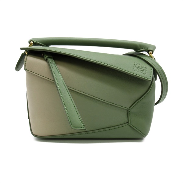 LOEWE puzzle mini 2way Shoulder crossbody Bag leather Green Used